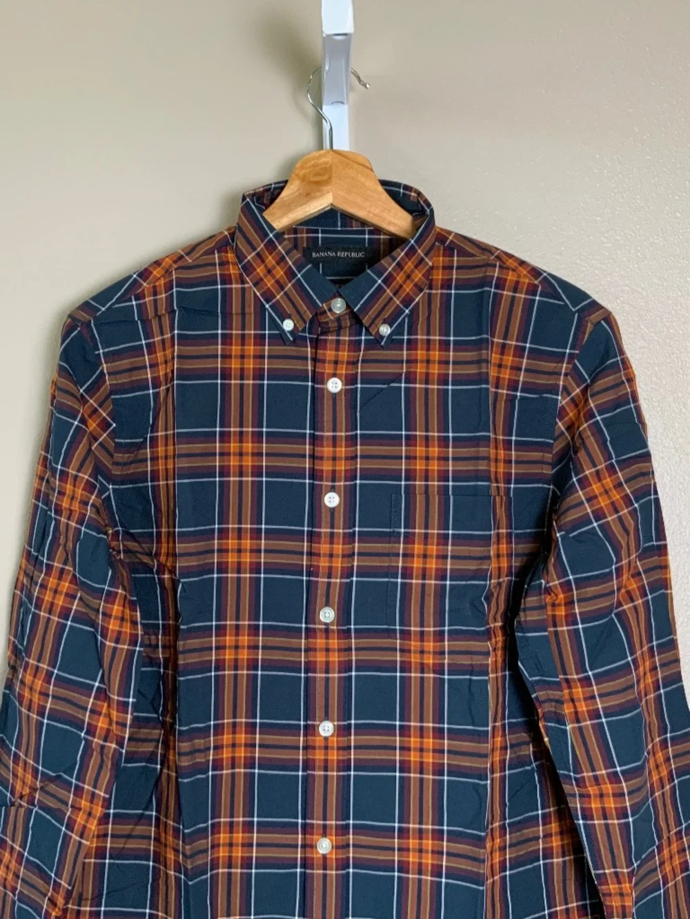 Banana Republic Untucked Slim Fit Plaid Button Down Oxford Shirt